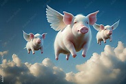 when pigs fly, flying piggies, pigs flying in clouds, pigs in the sky ...