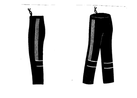 Black pants with white stripes

Description automatically generated