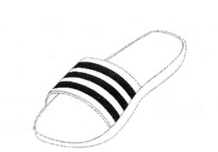 A black and white slipper

Description automatically generated