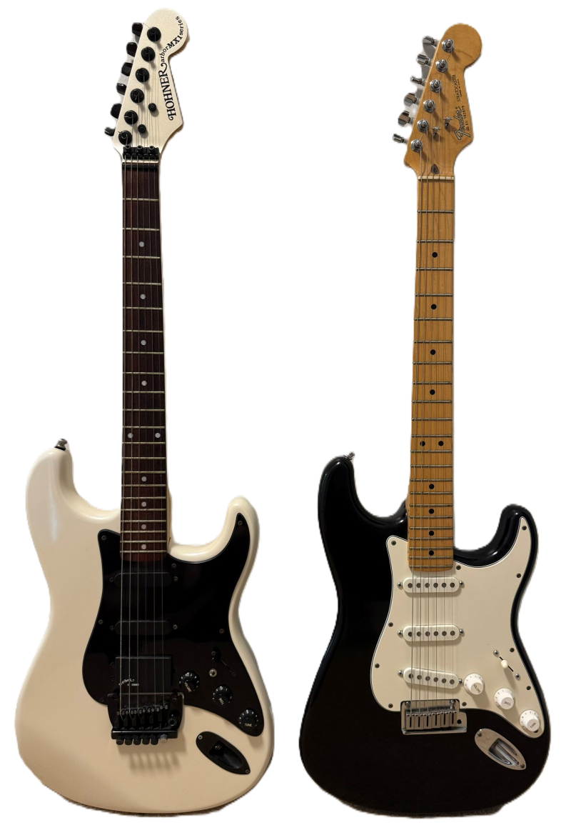 Side-by-side comparison of a Strat copy with a Fender American Standard Stratocaster