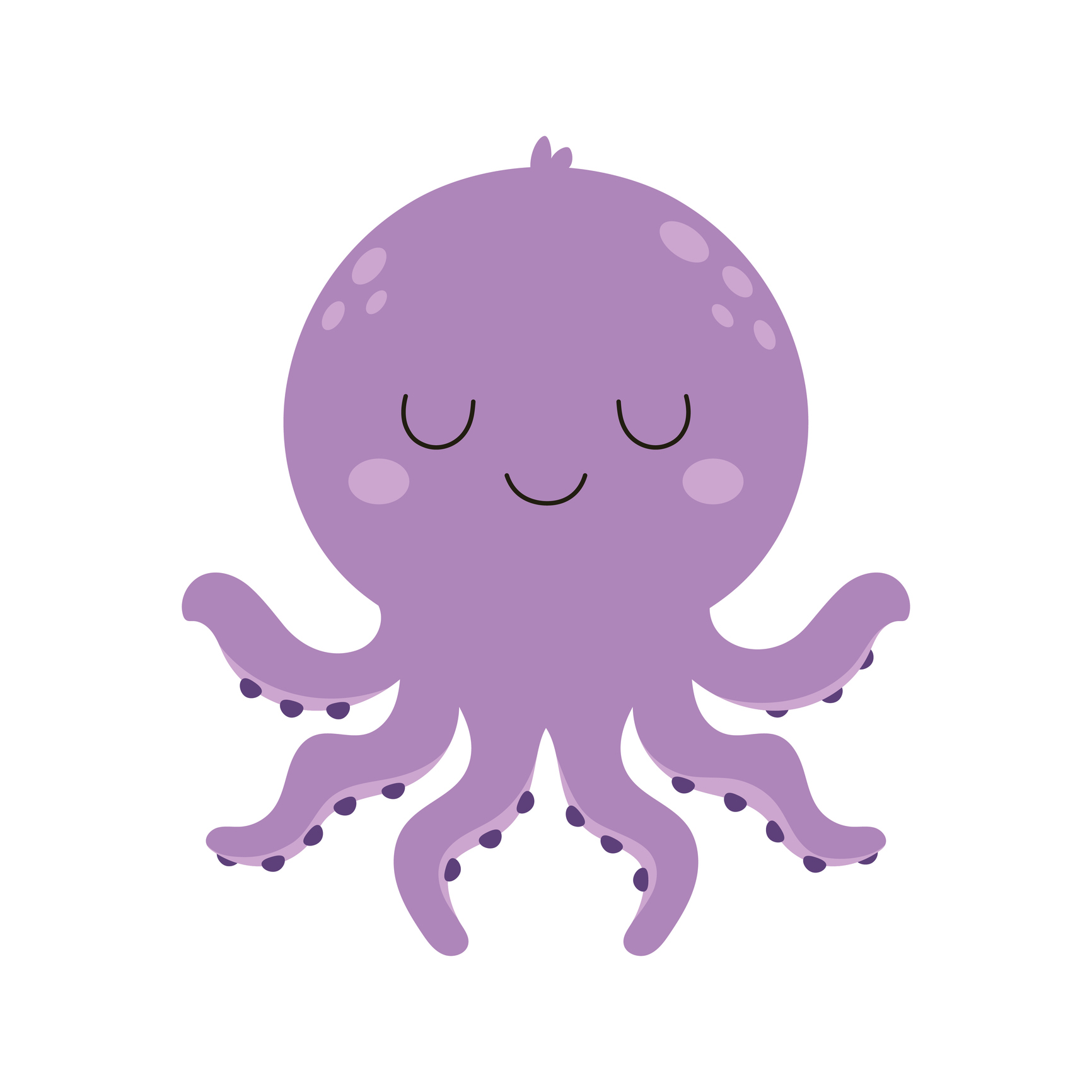 funny purple octopus, vector illustration with underwater creature in flat cartoon style