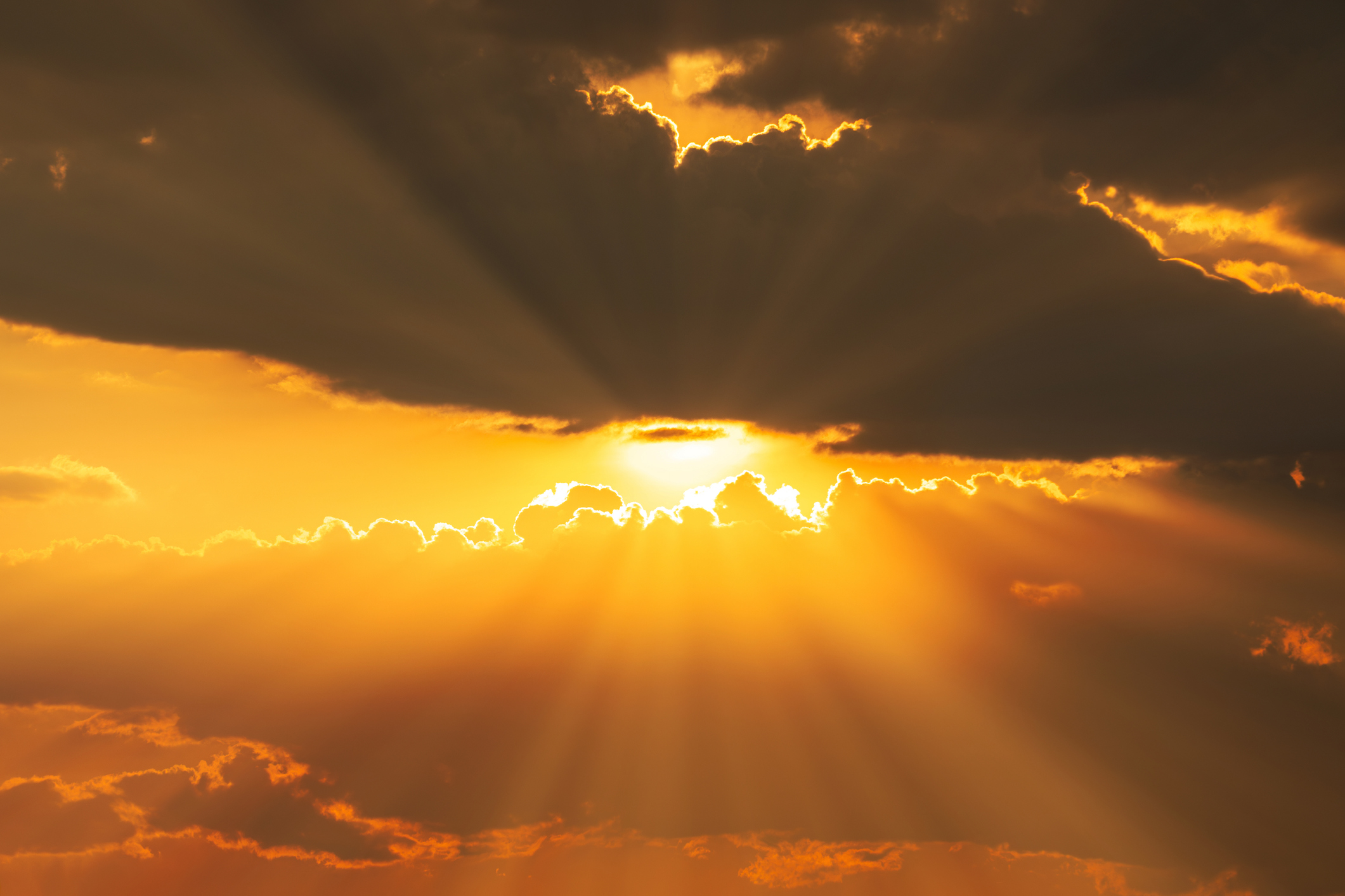 The resurrected Jesus Christ ascending to heaven above the bright light sky and clouds and God, Heaven and Second Coming concept. Sky with ray light background.